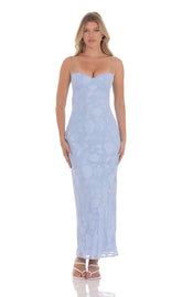 Floral Back Tie Maxi Dress in Light Blue