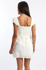 White Mini Dress Ribbon Detail Eyelet Fabric