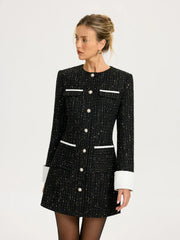Contrast Cuff Tweed Mini Dress