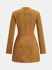 Metal Button Suede Effect Keyhole-Neck Mini Dress