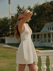 V-Neck Halter Knotted Pleated Dress