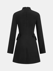 Mandarin Collar Bow Detail Mini Dress