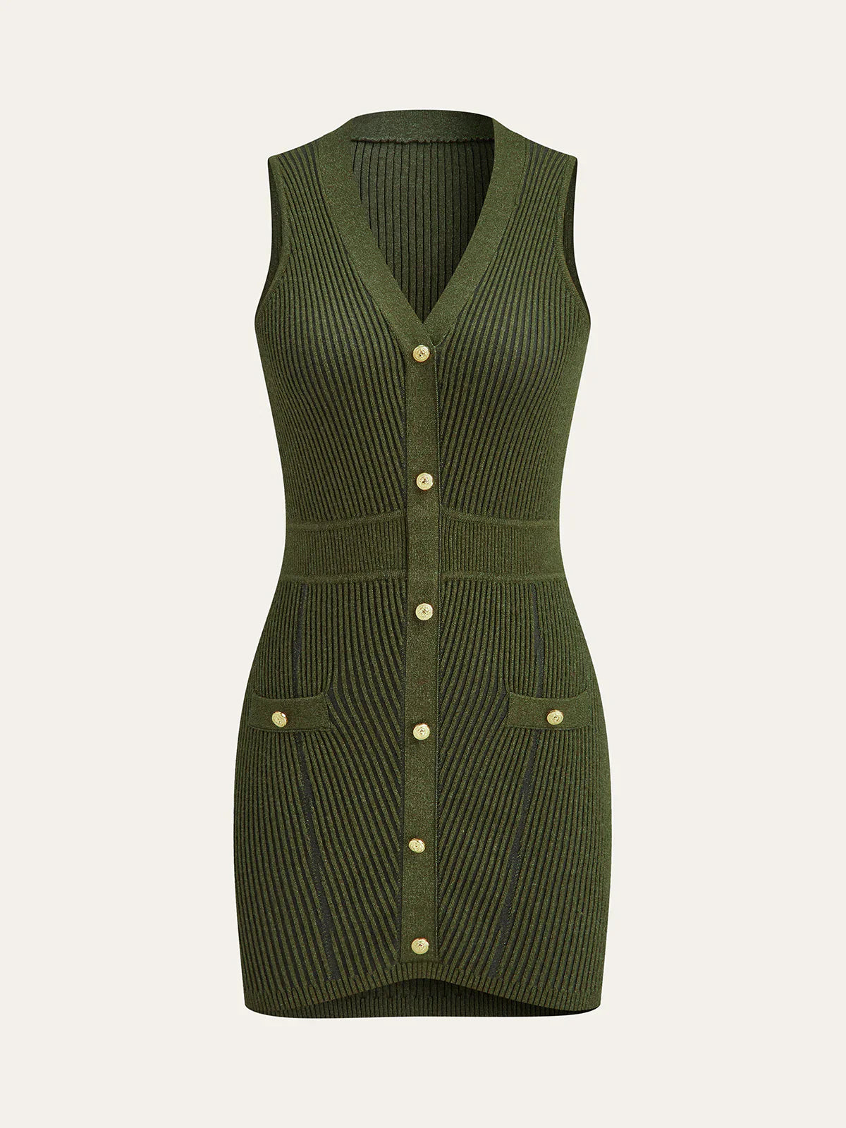 Sleeveless Textured Buttoned Fitted Sweater Dress