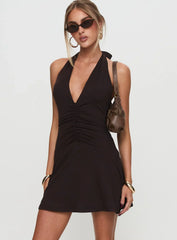 Rafelle Halter Mini Dress Brown Petite