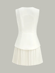 Sleeveless Metal Detail Pleated Mini Dress