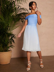 Bardot Ombre Pleated Midi Dress in Blue