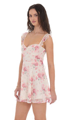 Floral Ruffle Strap A-Line Dress in Cream