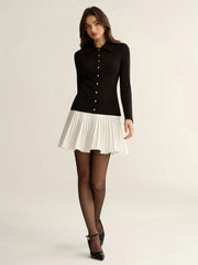 Contrast Pleated Hem Collared Mini Dress
