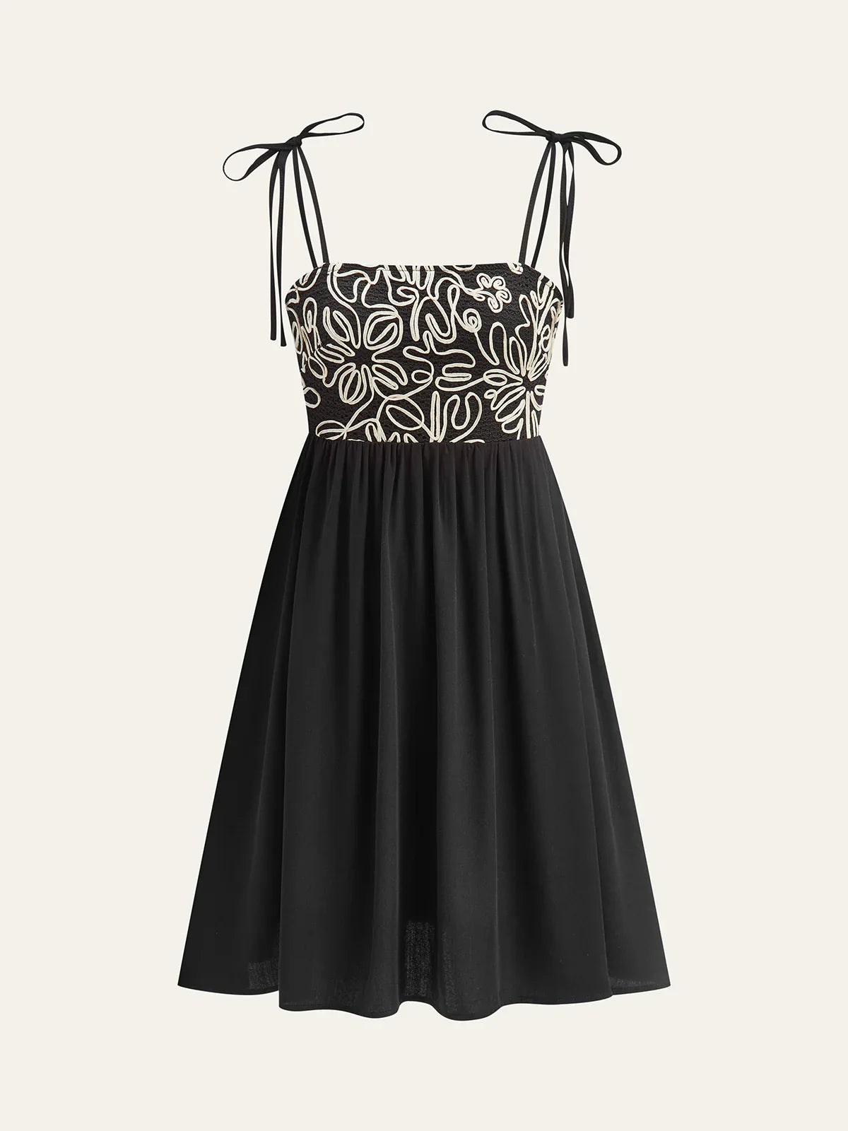 Embroidered Midi Dress with Tie-Up Straps