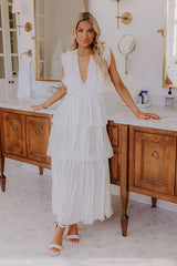 Seeking Champagne Pleated Maxi Dress In White