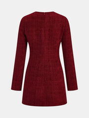 Metal Buckle Tweed Mini Dress