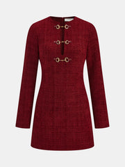 Metal Buckle Tweed Mini Dress