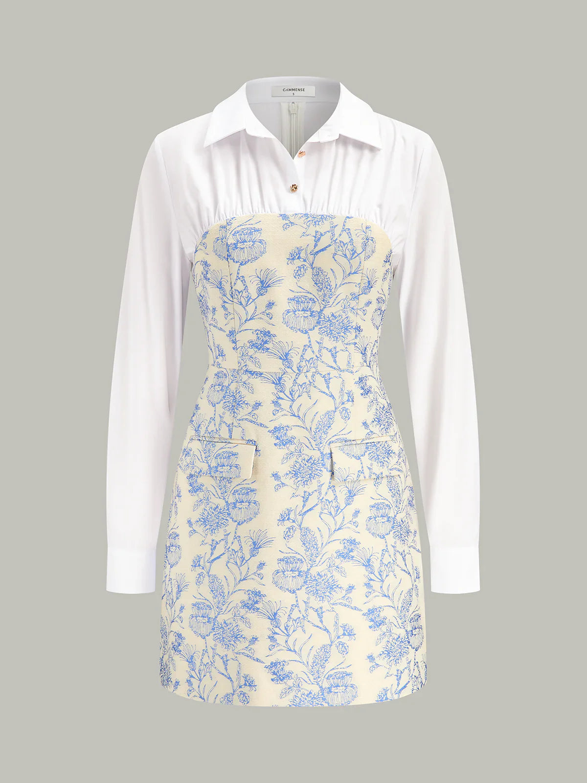 Shirt Collar Floral Jacquard Mini Dress