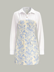 Shirt Collar Floral Jacquard Mini Dress