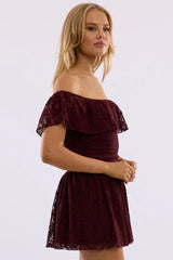 Red Off Shoulder Playsuit Lace