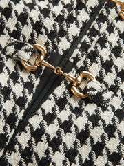 Houndstooth Tweed Mini Dress with Horsebit Detail