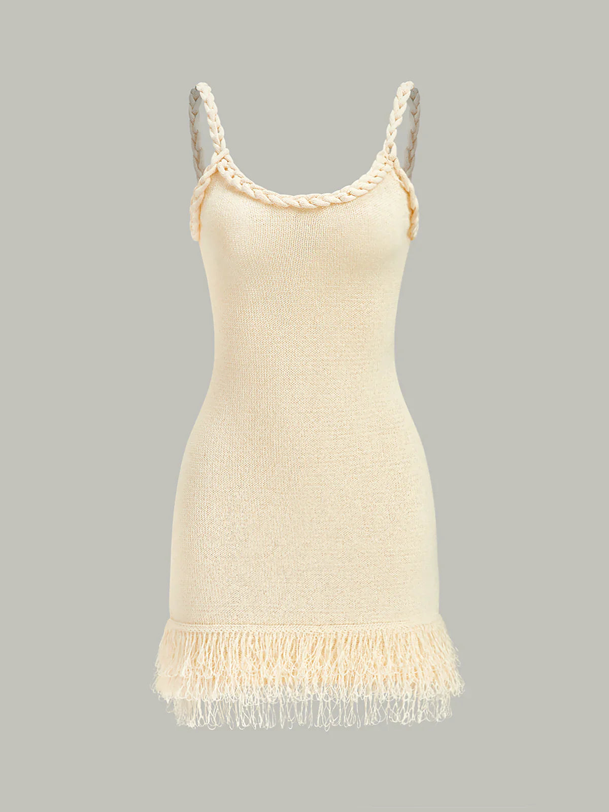 Braided Rope Strap Fringe Hem Sweater Dress