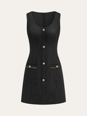 Tweed Sleeveless Button Mini Dress