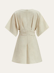 Cotton & Linen Ruched Button Detail Mini Dress