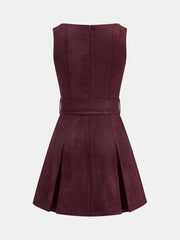 Belted Suede Pleated Mini Dress