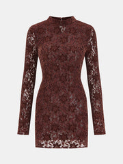 Lace-Jacquard Long-Sleeve Mini Dress