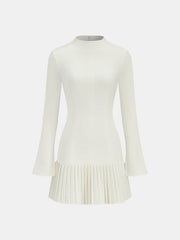 Pleated Hem Mock Neck Mini Dress