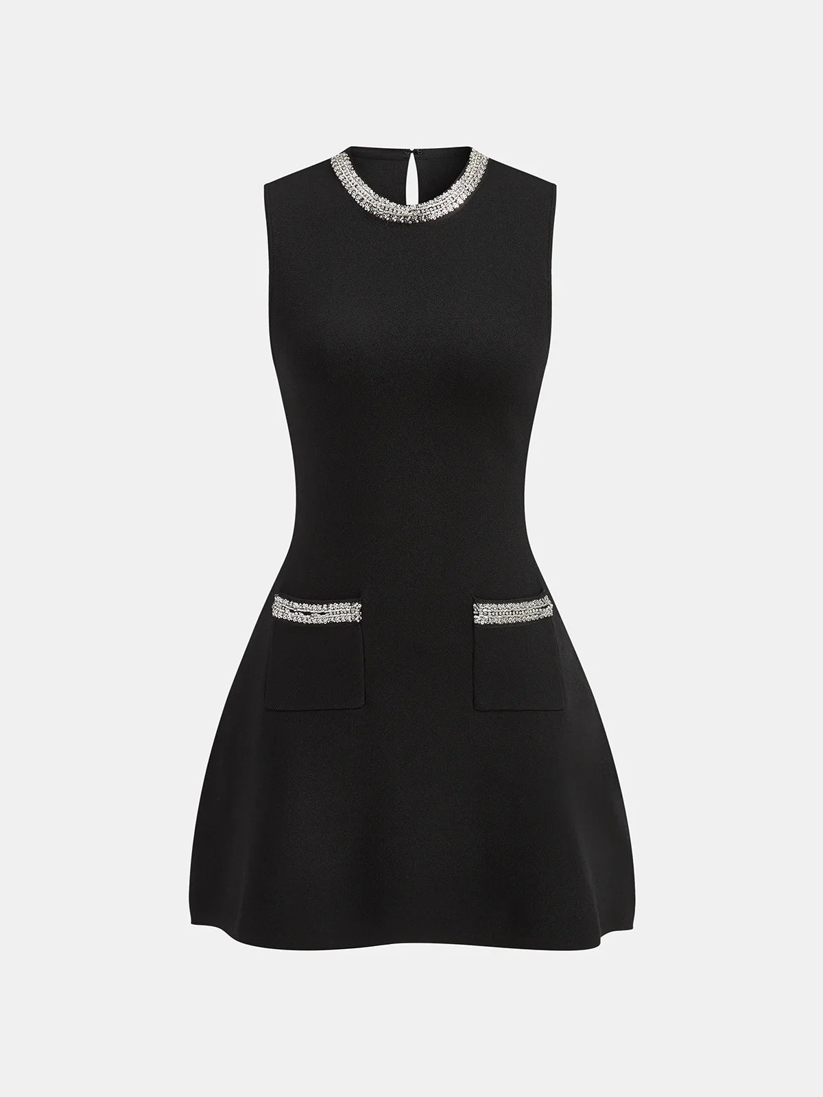 Sleeveless Flared Dress with Sequin Embellishments