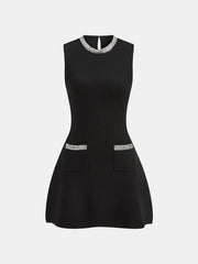 Sleeveless Flared Dress with Sequin Embellishments