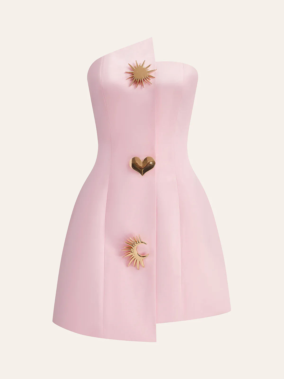 Satin Asymmetrical Embellished Strapless Dress