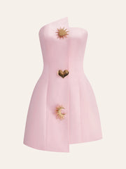 Satin Asymmetrical Embellished Strapless Dress
