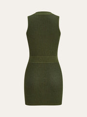 Sleeveless Textured Buttoned Fitted Sweater Dress