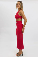 Red Bodycon Dress One Shoulder Textured