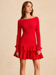 Long Sleeve Tiered Ruffle Mini Dress