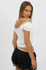 White Puff Sleeve Top Short Sleeve