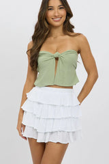 White Bloomers Skort Elastic Waist Mini Layered Lined