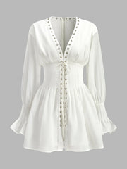 Lace-Up Front Semi-Sheer Dress