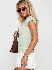 Coast To Coast Shirred Top Sage Check