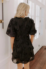 Dream Come True Applique Mini Dress in Black