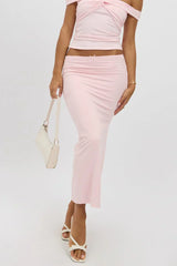 Pink Midaxi Skirt High Rise Supersoft Picot Trim Lined