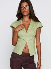 Crowd Control Collared Top Sage
