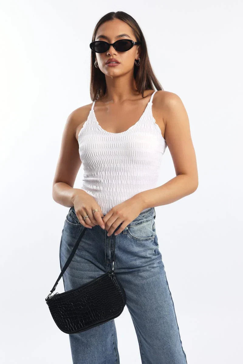 White Textured Cami Top Seamless