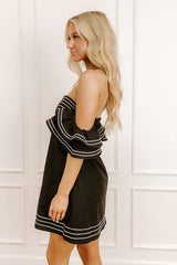 Plaza Nights Linen-Blend Mini Dress in Black