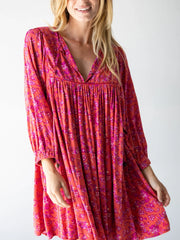 Rose Dress - Rust Purple Floral
