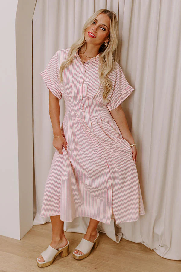 Sunlit Stroll Stripe Maxi Dress in Pink