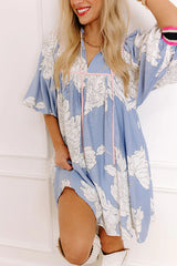 Vineyard Stroll Floral Mini Dress in Sky Blue