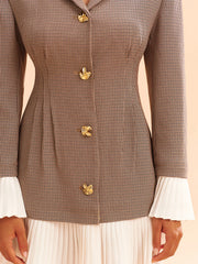 Pleated Hem Panel Houndstooth Blazer Dress