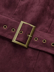 Belted Suede Pleated Mini Dress