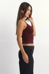 Red Singlet Top Sleeveless Ruched Bust