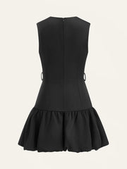 Ruffled Hem Metal Button Mini Dress Without Belt