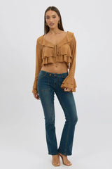 Beige Tie Up Blouse